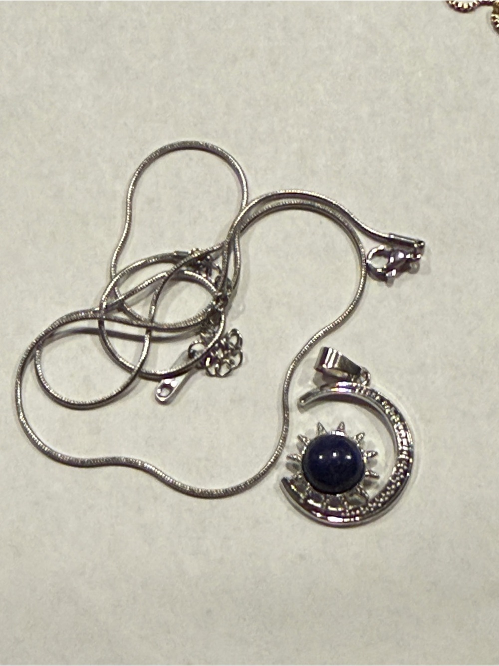 Silver Moon and Sunstone Pendant Necklace - Blue Stone
